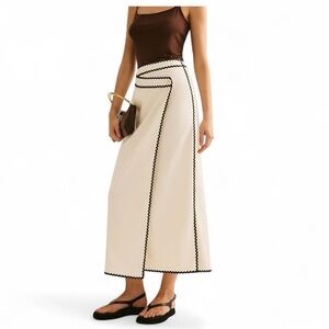 COMMENSE Cotton & Linen Wave Trim Midi Skirt COLOR - Off-White Medium NWT